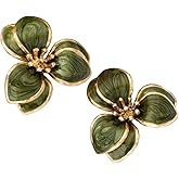 Gold Flower Dripping Oil Statement Earrings Vintage Unique Enamel Floral Studs Earring Elegant Geometric Summer Boho Floral Jewelry for Women