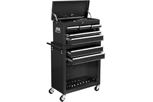 TUFFIOM 8-Drawer Rolling Tool Chest w/Lock, Tool Storage Cabinet w/Wheels, Detachable Top, Drawers & Drawer Liners, Tool Organizer Box for Garage, Warehouse & Repair Shop