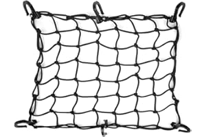 JCHL 15"x15" Motorcycle Cargo Net Stretches to 30"x30" with 6 Hooks 2''x2'' Mesh for Motorcycle Motorbike Bikes