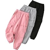 Fdqin Girls' 3 Pcs Letter Graphic Print Sweatpants Kids Athletic Joggers Pants with Pockets 4-14 Years