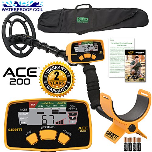 Garrett ACE 200 Metal Detector with Waterproof Search Coil and Carry Bag