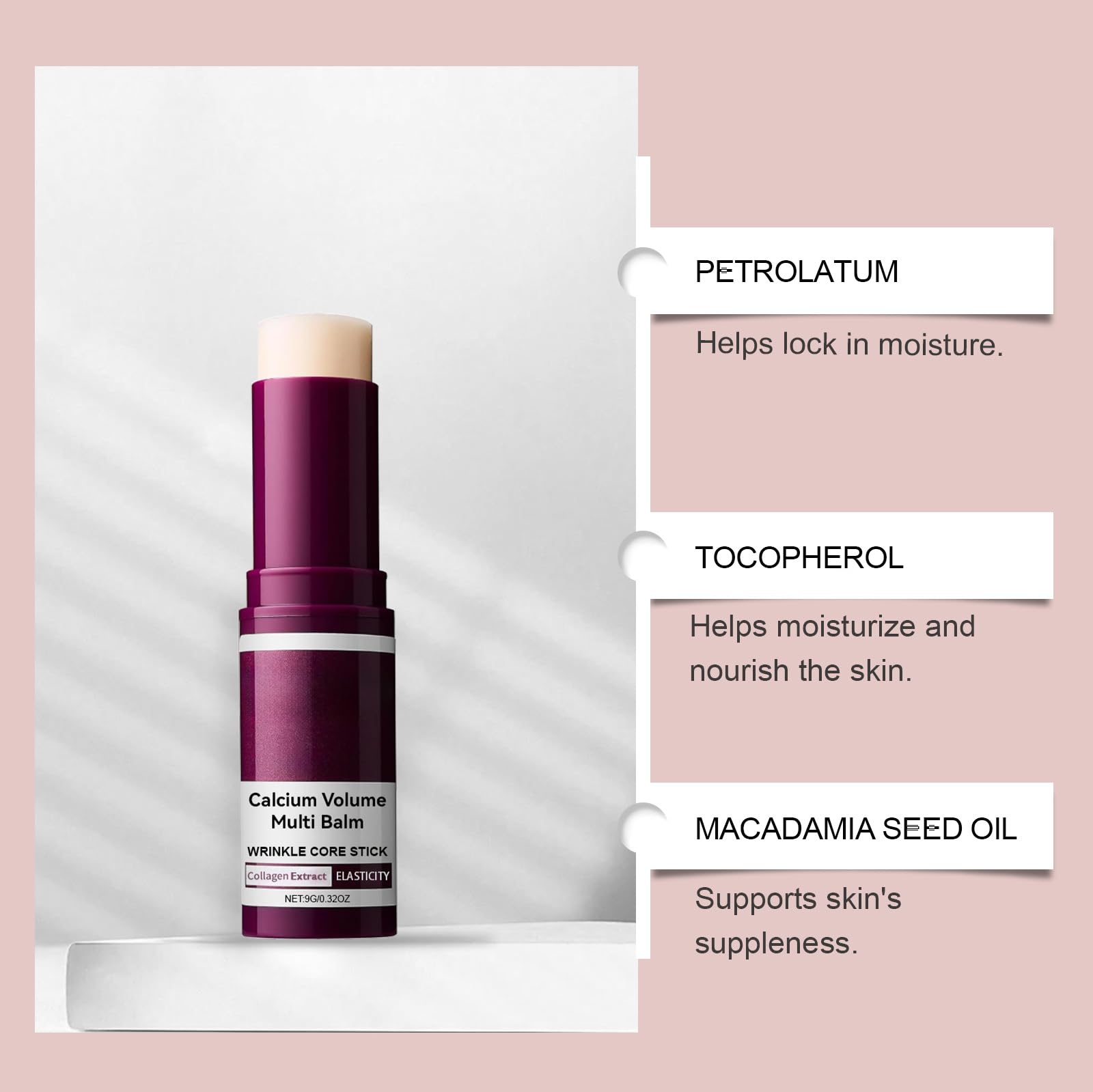 FullMeet Calcium Multi Balm, Calcium Volume Multi Balm, Wrinkle Core Stick, Korean Collagen Moisturing Stick, Anti-aging, Hydrating, Firming Skin, Suitable for Eyes, Neck, Face, 9g