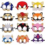 12 Packs Sonic Felt Masks Party Favors for Kid - Hedgehog Themed Party Supplies Birthday Cosplay Mask Photo Booth Prop Cartoo