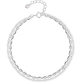 Pinkment Double Glow bracelets for women, S925 sterling silver adjustable bracelet, Minimalist Simple Thin Stackable link chain bracelet, Non tarnish, Trendy, Dainty, Elegance, Jewelry gift set for her