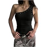 SweatyRocks Women's Punk Y2k Sleeveless One Shoulder Slim Fit Tops Studded Summer Tank Top