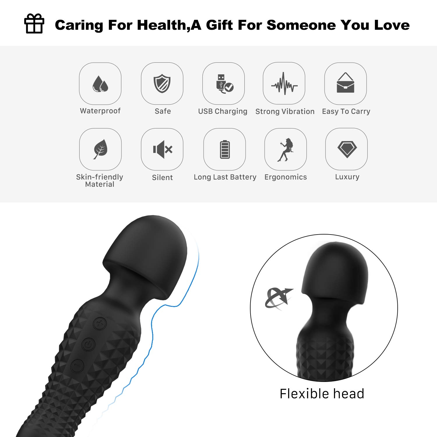 Personal Therapeutic Massage Wands, Handheld Cordless Massage Wand Rechargeable with 12 Powerful Vibration Modes for Full Body Massaging Sports Recovery & Muscle Aches Original Magic Wands (Black)