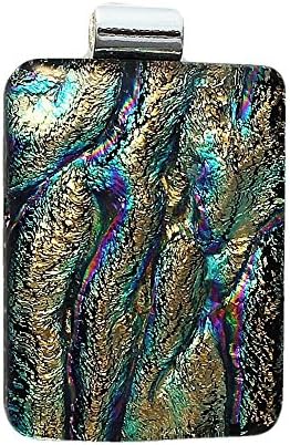 Jewels of Fire Dichroic Glass Pendant in Shades of Gold, Green, Pink