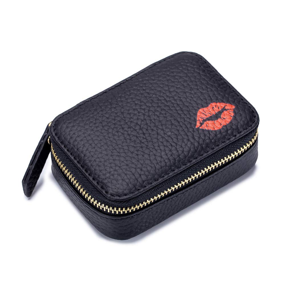 Aolaso Genuine Leather Lipstick Case with Mirror, Lipstick Organizer Mini Cosmetic Storage for Women