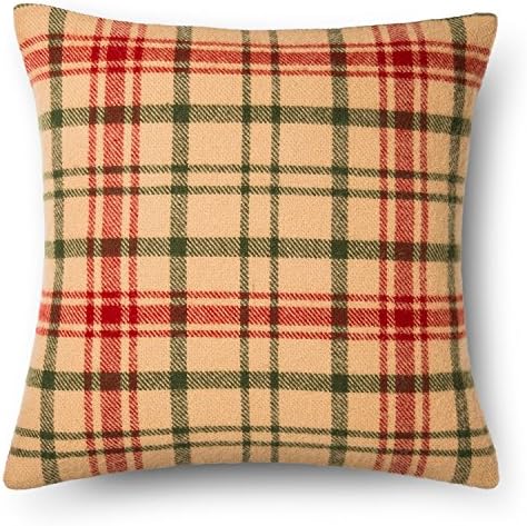 Faribault Woolen Mill Company Wool Pillow Cover with Fringe Edge - Plaid - Camel