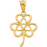 Certified Gold Celtic Triquetra Trinity Knot Symbol On Shamrock Clover Pendant