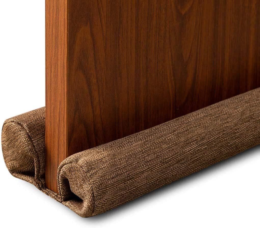Draft Stoppers - DreamQuil Door Darft Stopper, Under Door Draft Stopper Gap 1.5 Inch Door Insulation Draft Stopper for Bottom of Door Dustproofing/Soundproofing/Windproofing, Adjustable Size 32-36 Inch (Chestnut)