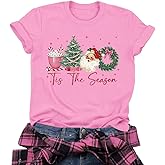 Christmas Shirt for Women Casual Christmas Party Holiday Short Sleeve Tee Xmas Tree Funny Printed Gift Tshirt