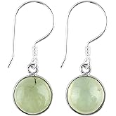 DEVMUKTI 925 Sterling Silver Bezel Jewelry, Natural Prehnite Gemstones Dainty Earrings, Handmade, Healing Crystals Cabochon, Chakra Stone, Dangling Earring, Birthday Women Christmas Gift