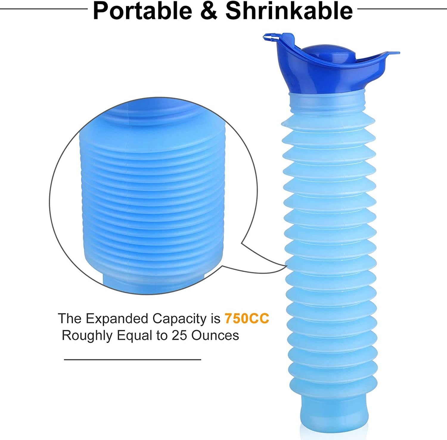 Topcloud Shrinkable Urinal, 750ml Male Female Portable Mobile Toilet Potty Pee Urine Bottle - Image 3