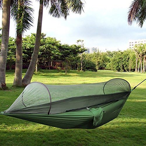 Camping Hammock, Mosquito Net Outdoor Hammock Travel Bed Lightweight Parachute Fabric Double Hammock For Indoor, Camping, Hiking (Army Green)