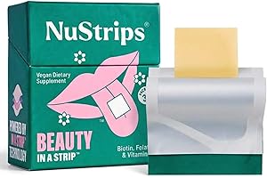 NuStrips™ Fast-Dissolving Beauty Strips with Biotin, Folate & Vitamin E – Hair, Skin & Nails Supplement – Supports Hair Growth & Reduces Hair Fall – Non-GMO, Vegan – Delicious Strawberry (30 Strips)