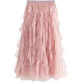 kydely Tulle Skirts for Women Long Length Tutu Fairy Tiered Skirt A Line Mesh Elastic Waist Skirts