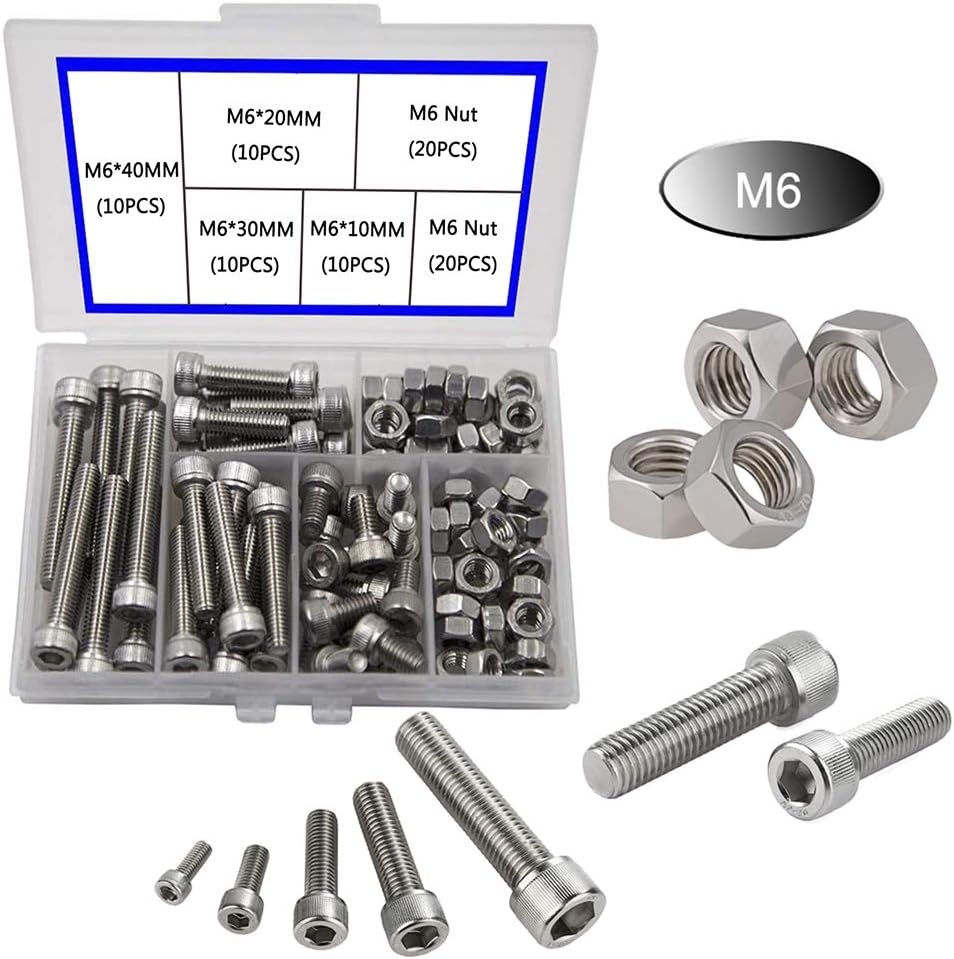 newlng M6 Nuts and Bolts Set 304 Stainless Steel Hexagon Socket Head Cap Screws Hexagon Socket Head Screw Head Mechanical Parts Bolt And Nut Combination Box - Image 5