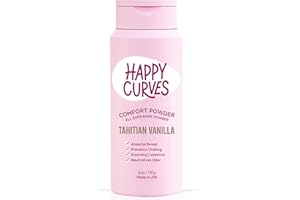 HAPPY CURVES Comfort Powder: Talc Free Anti Chafe Body & Foot Dusting Powder Deodorant for Inner Thigh Chafing, Private Areas, and All Over Body for Women (4 Ounce (Pack of 1), Tahitian Vanilla)