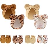 LIDHAY 4PCS Newborn Baby Hospital Hats Beanie Bow Infant Caps Cotton Preemie Hats No Scratch Mittens Set for 0-1 Years Old