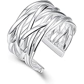 WPPHXY Handmade Rings 925 Sterling Silver Statement Rings Adjustable Chunky Stacking Band Ring for Women