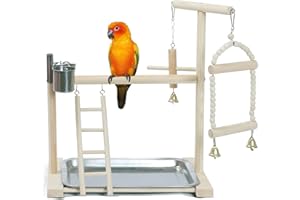 NAKLULU Wooden Bird Playground Gym Bird Toys for Budgie Birds Feeder Stand Bird Chew Toys Parrot Perches Play Stand Bird Cage,A