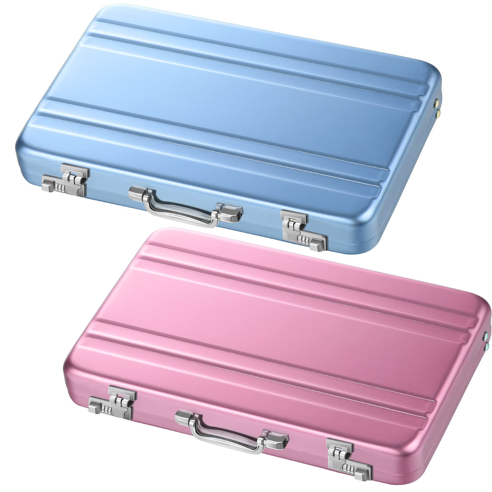 Photo 1 of ***SEE CLERK NOTES**Oudain 2 Pcs Business Card Holder Suitcase Aluminum Business Card Case with Waterproof Pocket Credit Holder for Men Organizer ID Aluminum Briefcase Gift for Woman(Pink, Blue)