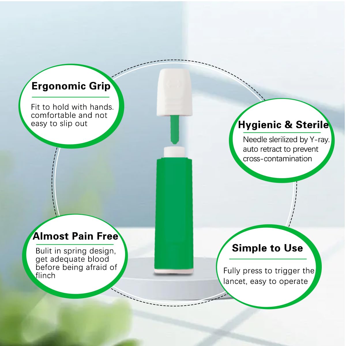 Safety Lancets, Pressure-Activated,Single use,for Comfortable Blood Testing (30G)