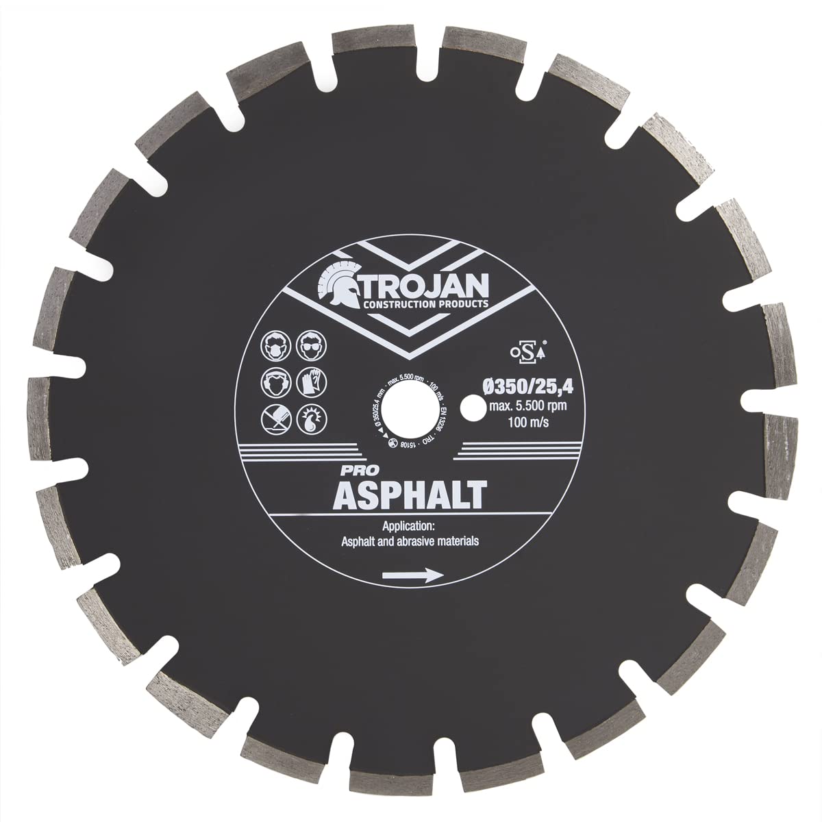 Trojan Pro Asphalt Diamond Blade - Abrasive Blade For Asphalt, Breeze Block, Green Concrete, Screed, Course Materials & More