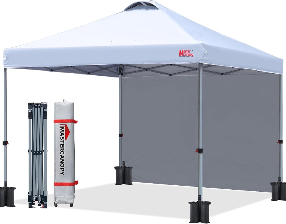 MasterCanopy Durable Ez Pop-up Gazebo 2.5x2.5M White with Sidewall