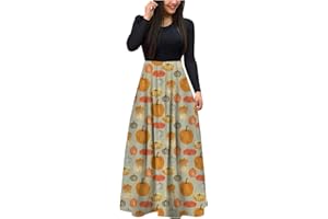 BAGELISE Women's Halloween Maxi Dresses Short Sleeve Crewneck High Waisted Flowy Dress Trendy Graphic Party Fall Dress