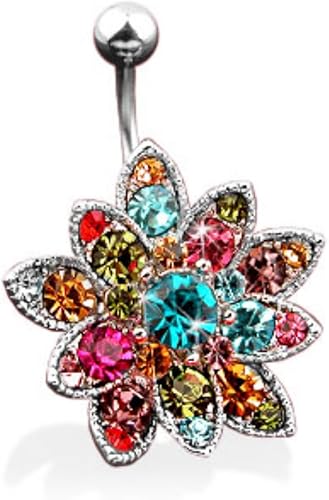 Amazon カラフルなクリスタルパベ加工大きな花へそリング自由ファッション316lサージカルスチール ボディピアス 通販