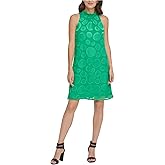 DKNY Womens Textured A-line Dress, Green, 6