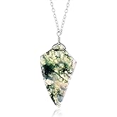 Natural Moss Agate Crystals Pendant Necklace, Fancy Kite Cabochon Gemstone, Energy Healing Crystals, Birthday, Gift for Her, Gemstone Jewelry 18 inch AAA+ Quality (Moss Agate D)