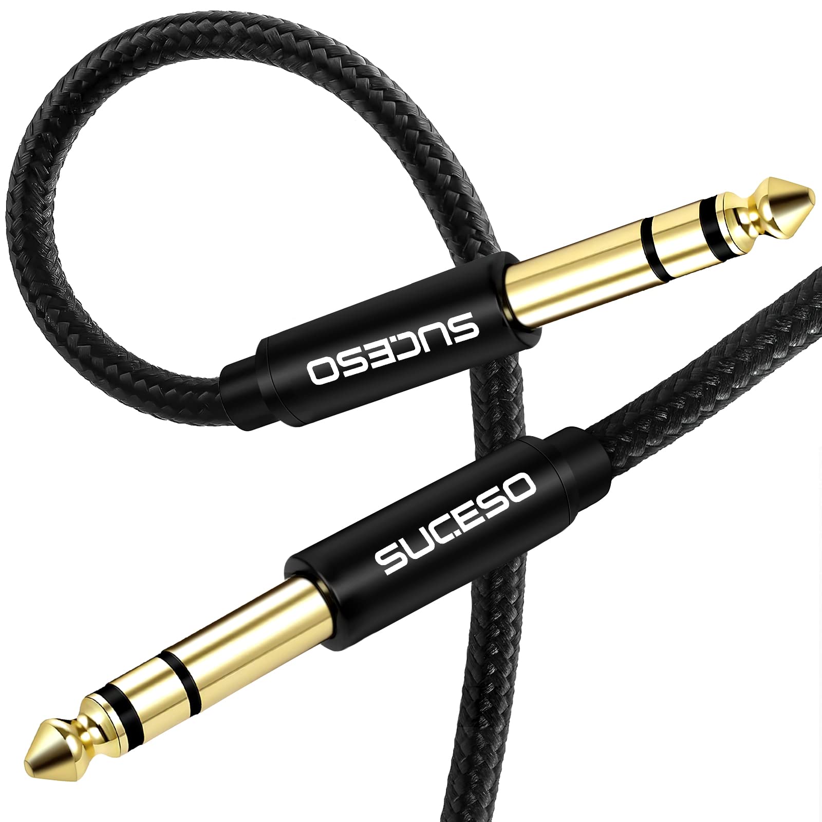 SUCESO 6.35mm to 6.35mm Stereo Audio Cable Professional Guitar Cable 1/4" TRS Jack Speaker Instrument Audio Cable Nylon Braided Compatible with Electric Guitar, Bass, Amplifier, Drums, Keyboard-2M