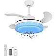 HOREVO Retractable Ceiling Fan with Lights and Bluetooth Speaker, Work with Alexa/Google Home, 36'' Kids Ceiling Fan Invisible Blades Chandelier Ceiling Fan with Remote Control for Kids Room Bedroom