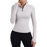 ZHENWEI Womens Workout Tops Long Sleeve Quarter Zip Pullover Quick Dry Golf Shirt Athletic Slim Fit Crop Yoga Gym Tops