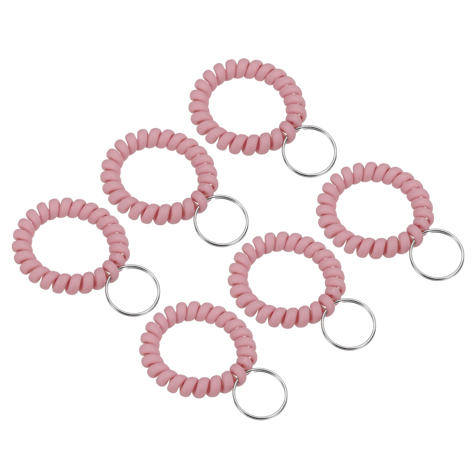 PATIKIL Stretchable Wristband Wristlet Keychain, 6 Pack TPU Spiral Wrist Coil Key Ring Holder for Outdoor Sport Gym Pool Sauna ID Badge, Matte Light Pink