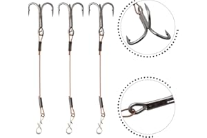 3 Pack Pike Stinger Treble Hooks for Fishing, Stainless Steel Wire Leaders with Barbed Hooks for Bass Perch Walleye, 3.5cm & 