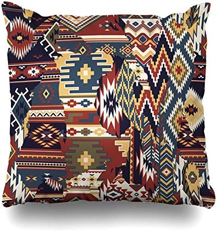 Kutita Decorative Pillow Covers 16 x 16 inch Throw Pillow Covers, Native American Fabric Patchwork Wallpaper Background Pattern Double-Sided Decorative Home Decor Pillowcase