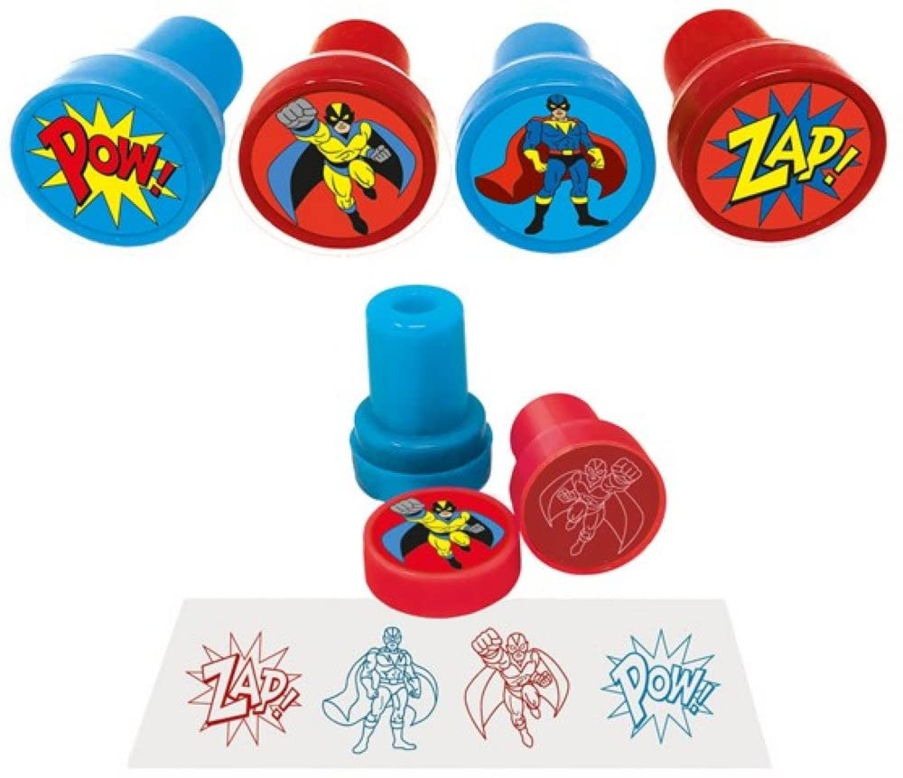 Anila's Complete Superhero Themed 10 Party Bag Fillers & Favours – 10 Assorted Superhero Ink Stamps. (Ideal for Children Aged 3-8)