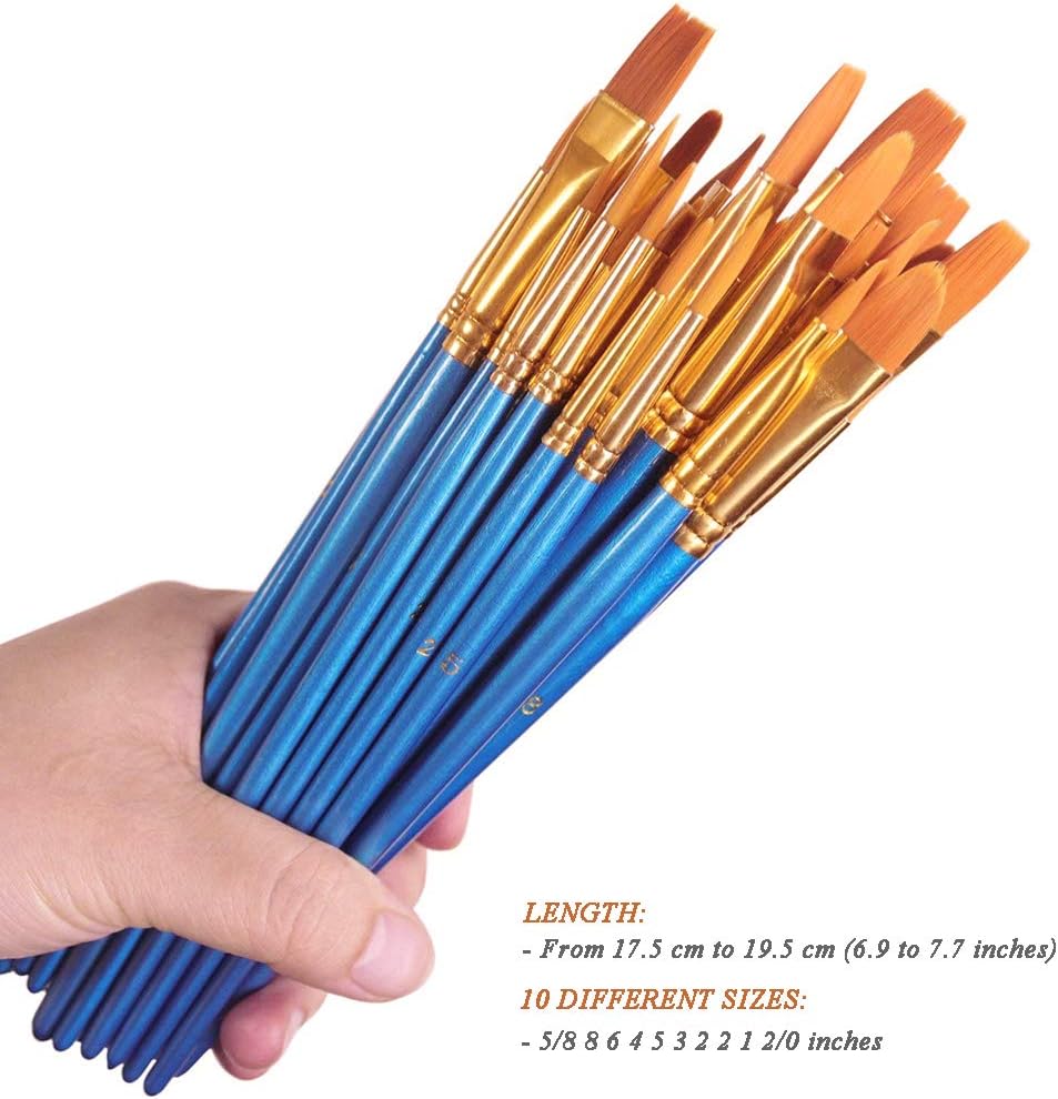 BOSOBO Paint Brushes Set, 2 Pack 20 Pcs Round Pointed Tip Paintbrushes Nylon Hair Artist Acrylic Paint Brushes for Acrylic Oil Watercolor, Face Nail Art, Miniature Detailing & Rock Painting, Blue