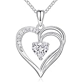 AM ANNIS MUNN 925 Sterling Silver Heart Necklace for Women Birthstone Necklace Silver Jewelry for Womens Jewelry Gifts for Women Her Mom