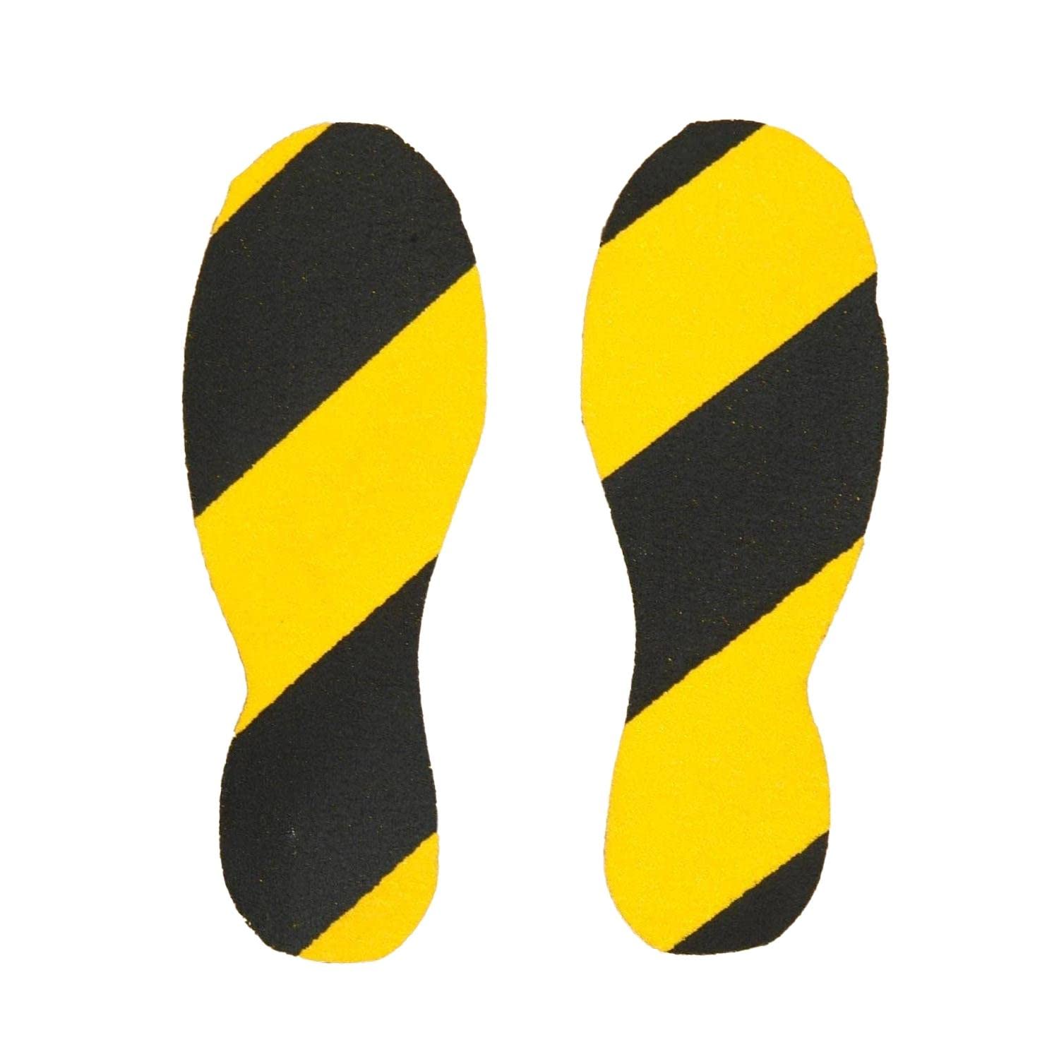 Anti-Slip Feet - Standard Foot, Footprint Stickers for Floor, Self-Adhesive, Anti-Slip Marker - H.240 x W.90 - Yellow/Black - Pack of 10