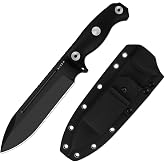 Kizer Drop Bear Fix 7 Fixed Blade Knife, 6.51" 1095 Blade, Hammer Pommel | Full Tang Hunting Survival Bushcraft Knife with Sheath &amp; Rotatable Clip, Bow Drill Divot, Black G10 Handle, 1103A2