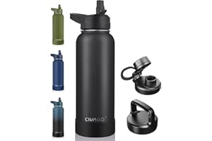 CIVAGO 40 oz Insulated Water Bottle With Straw, Stainless Steel Sports Water Cup Flask with 3 Lids (Straw, Spout and Handle Lid), Double Walled Travel Thermal Canteen Mug, Midnight Black