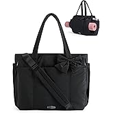 BAGAMSRT Crush Bow Tote Bag for Women, Large Work Tote with 40oz Tumbler, Puffer Travel Tote Bag for Work, Yoga, Gym | For Mom, Diaper, Large Capacity, Everyday Bag