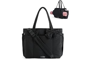 BAGSMART BAGAMSRT Crush Bow Tote Bag for Women, Large Work Tote with 40oz Tumbler, Puffer Travel Tote Bag for Work, Yoga, Gym