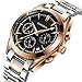 Watches Mens Sports Chronograph Waterproof Analog Quartz Watch with Black Leather Band Fashion Watch Women Watches (K-Rose Black)