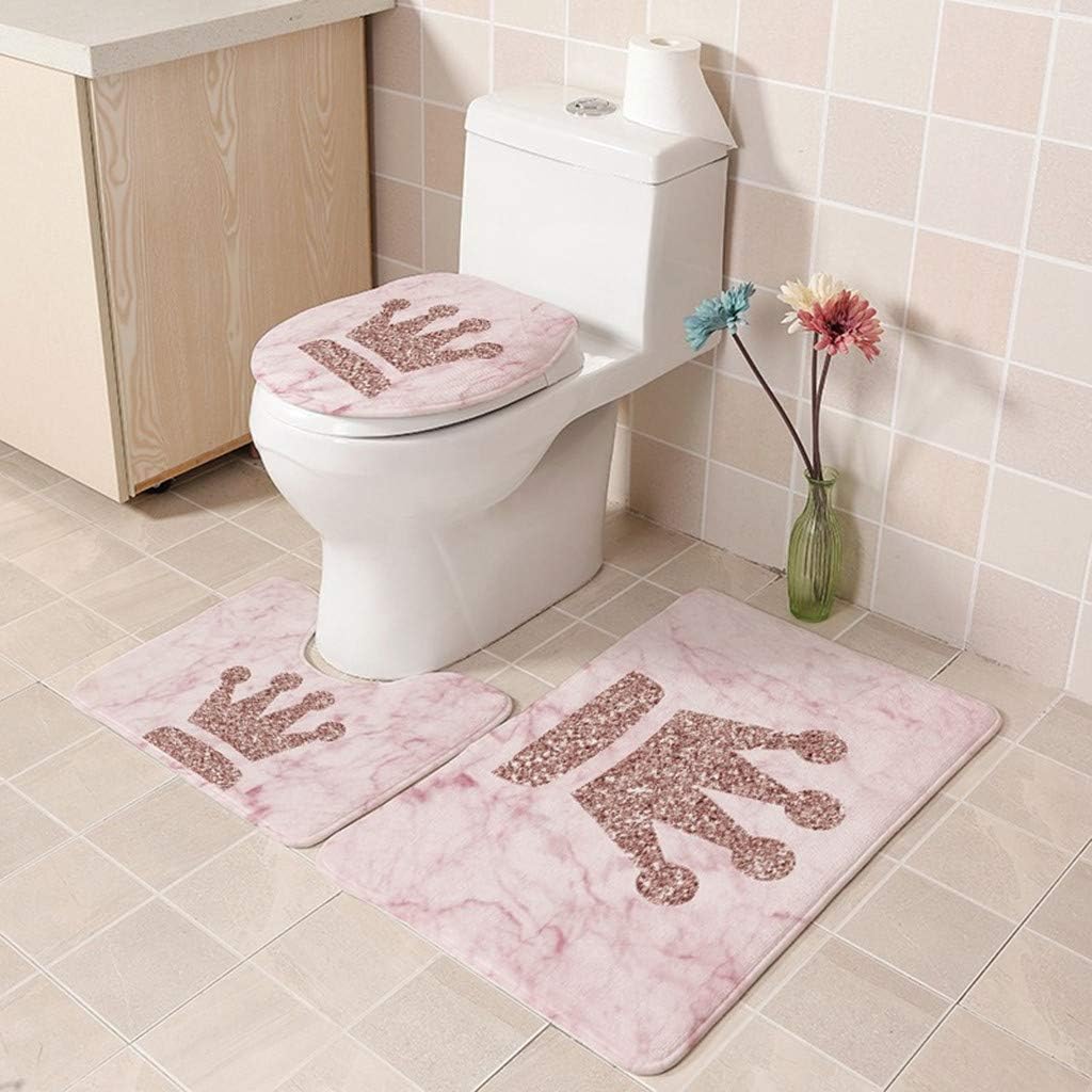Gaddrt 3Pcs European Pattern Soft Bathroom Mat + U Shape Pad + Toilet Lid Pad Cover, Non-Slip Bathroom Floor Rug Lid Toilet Cover Bath Mat Carpet (B)